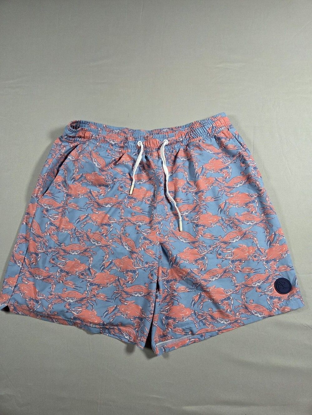 Rhoback Light Blue & Coral Crab-Print Swim Shorts Large